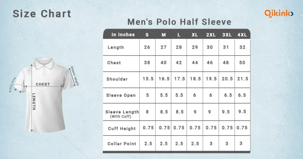 Mens Polo size chart qikink