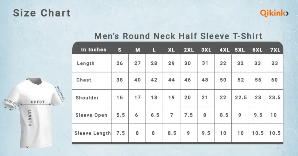 Mens round neck size chart qikink