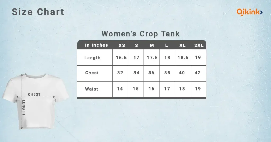 Womens crop tank size chart qikink
