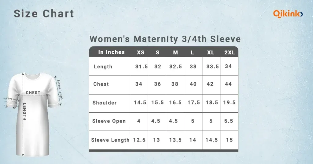 Womens maternity size chart qikink