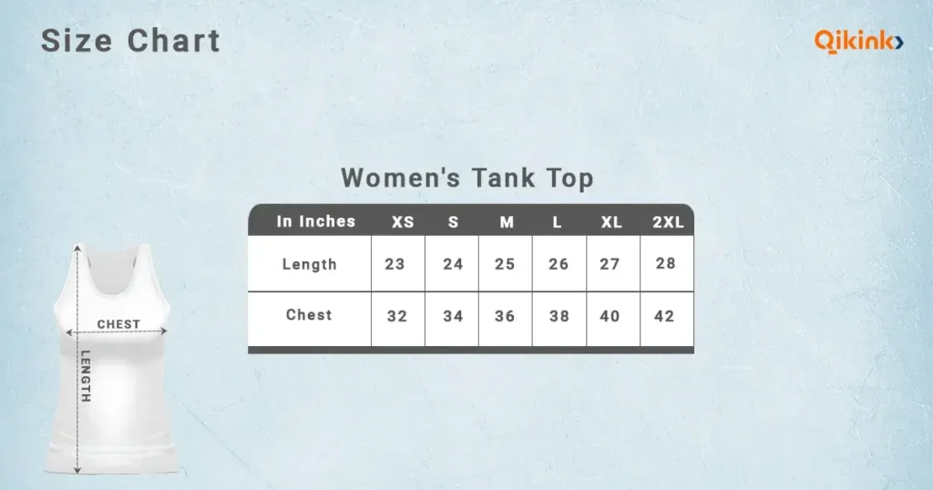 Womens tank top size chart qikink