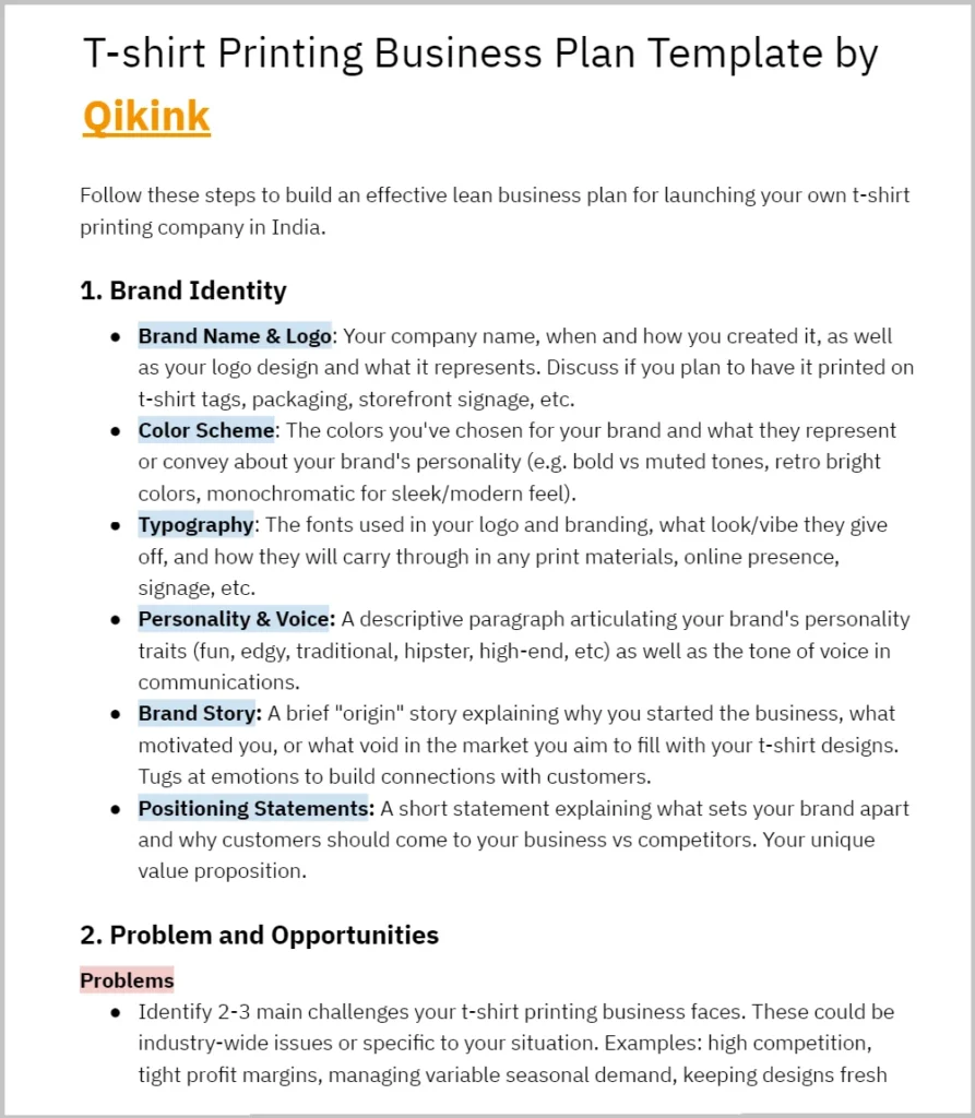 Tshirt printing business plan template-qikink