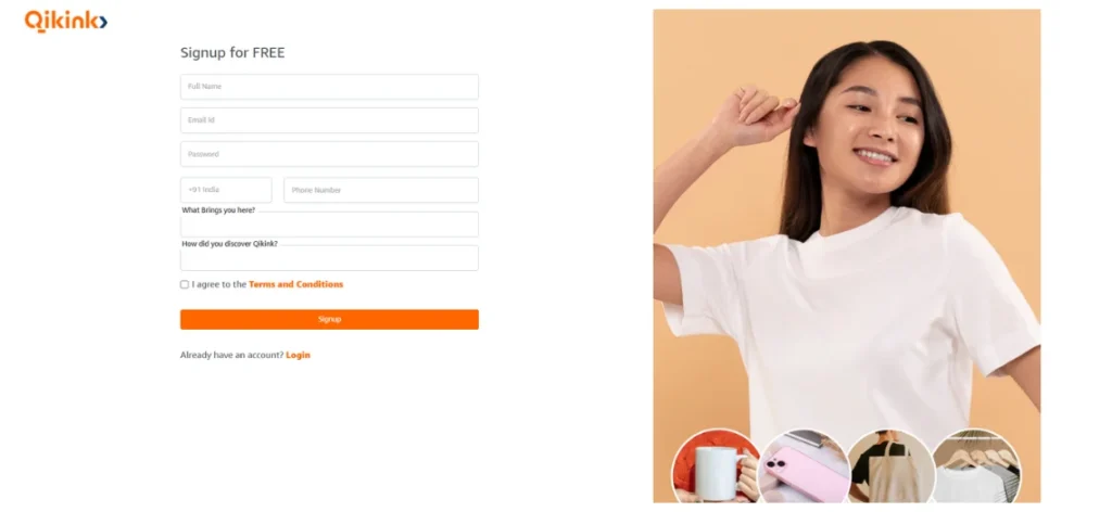 qikink sign up page