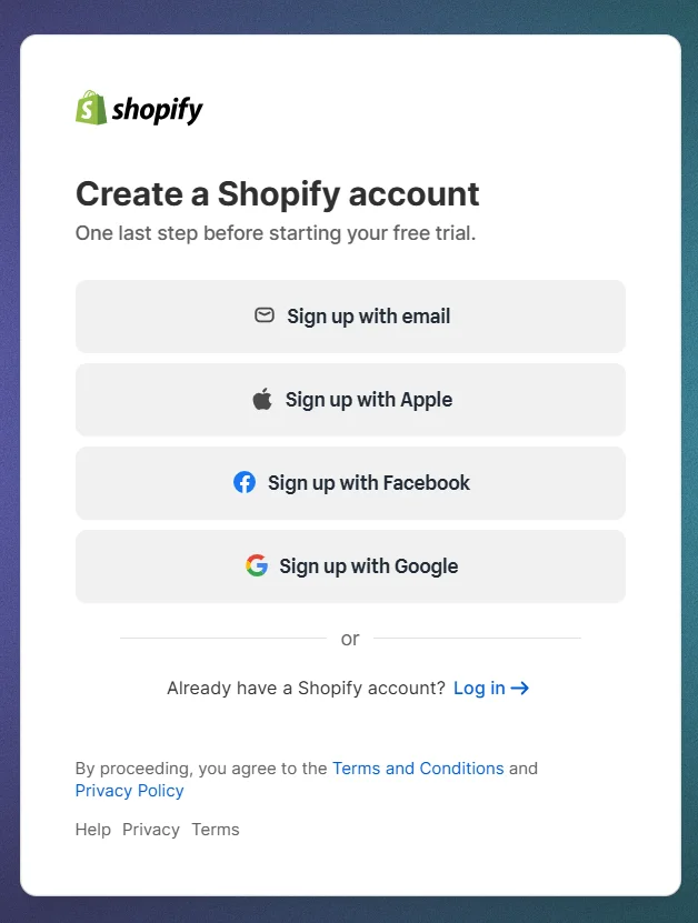 create shopify account