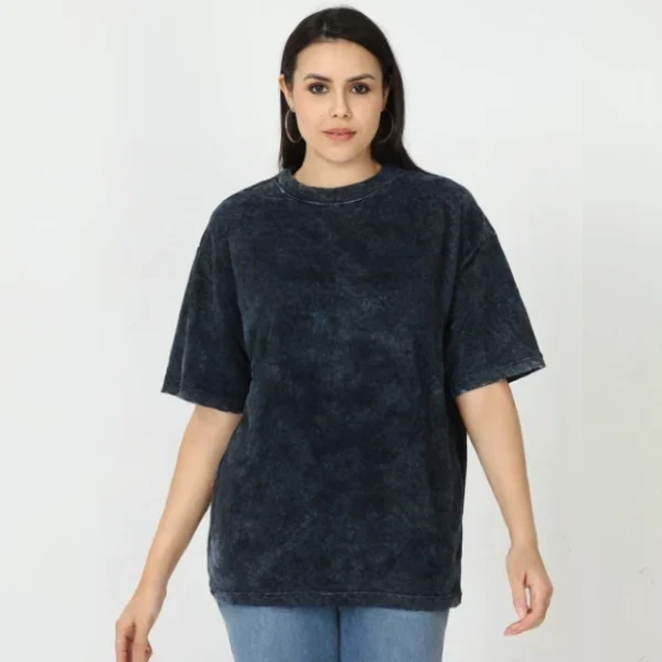 Acid wash Navy blue female oversize t-shirt qikink